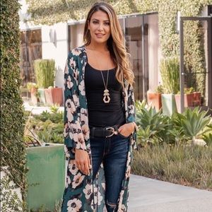 COPY - XL Pinkblush Green Floral Print Long Kimono